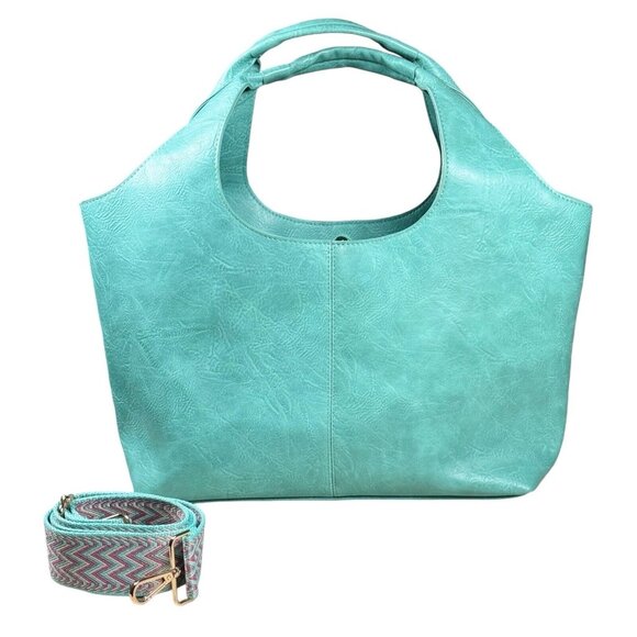 Ahdorned Large‎ Turquoise Hobo Bag With Adjustable Strap - Picture 1 of 14